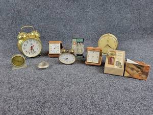 Lot of Vintage and Modern Alarm Clocks, Silver Half Dollar Watch and More
