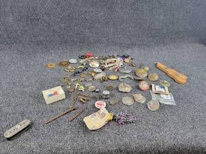 Antique Buttons, Pins and More - Some Brass, POLICE Button, Pin w Antique Photo and More