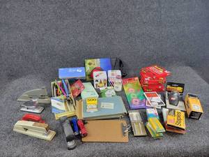 Large Lot of Assorted Office Supplies and Vintage Staplers