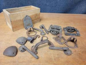 Lot of Antique Cast Iron Decorative Pieces and Set of Pulleys