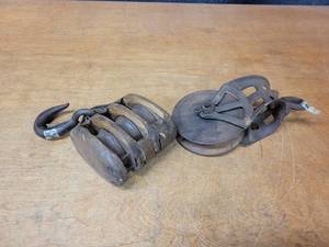 Pair of Antique Wood Pulleys
