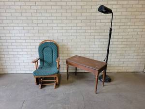 Childs Glider Rocker, Piano Bench and Floor Lamp