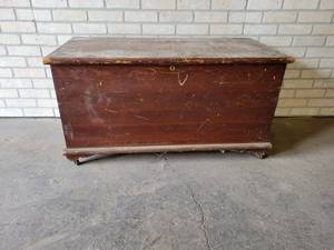Vintage Wood Chest on Wheels - Includes Afghans and More