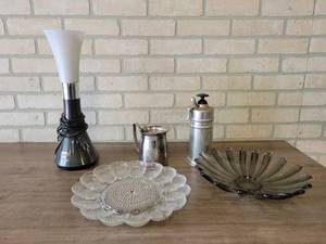 Vintage Kitchen Items, Lamp and Glass Serving Platters