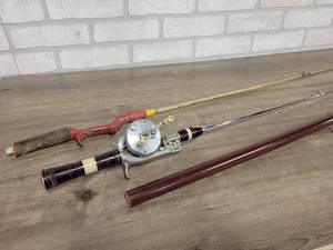 Vintage Steel Fishing Pole w Cover and South Bend No. 300 Open Face Reel  Antique Fishing Rod