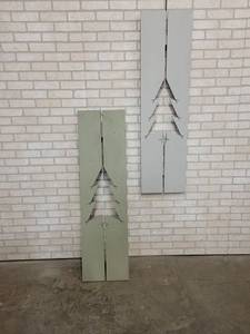 Pair of Wood Pine Tree Decorations - About 54 x 15 Each