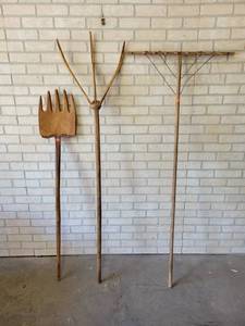 Lot of (3) Antique Decorative Farm Tools - Around 65 Tall