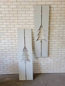 Pair of Wood Pine Tree Decorations - About 54 x 15 & 56 x 15