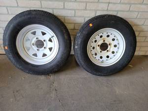 Pair of 13 Trailers Tires w Rims - 5-Bolt - 17580R13 - Tires are shot, but rims are good