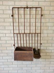 Antique Feeder  Waterer on Steel Gate - Awesome for flowers in the yard - 35 x 20