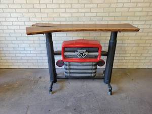 Very Cool Massey Ferguson Tractor Bar w Live Edge Slab Top - Headlights Work - 57 x 39