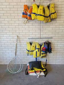 Lot of (6) Childrens Life Jackets, (2) Fishing Nets and More