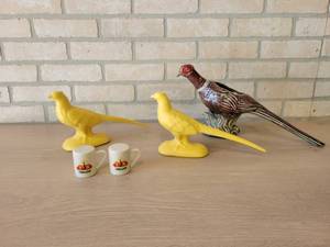 Pair of HAEGER Pottery Pheasants, Pheasant Planter and Par of Trojan Seed Salt & Pepper Shakers