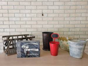 Lot of Metal Dcor Baskets  Buckets - Professional Corkscrew