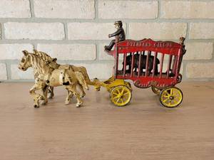 Cast Iron Overland Circus Wagon and Horses - About 13 Long