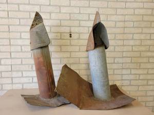 Pair of Antique Galvanized Barn Vents - Tops spin with the wind Direction - About 30 Tall Each