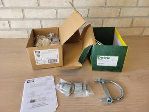 (10) Dottie 2.5 Zinc-Plated U-Bolts - Part No. U250 & Box of HUBBELL Cord Connectors - Part No. SHC1024CR