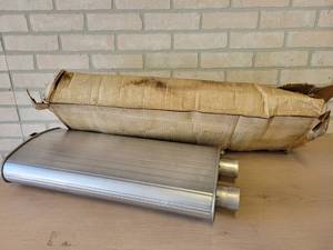 New Old Stock Muffler - Body is about 22 x 11 x 4.5, 2 Inlet and Outlet