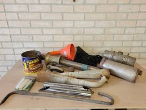 Lot of Exhaust Parts, Fuel Tank, Funnel and More
