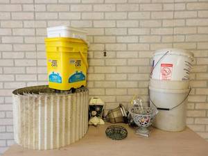 Lot of Bird Feeders, Garden Fencing and Buckets