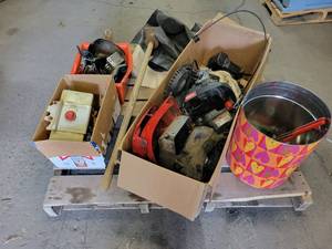 Pallet Lot - Small Engine Parts, pounder, Rubber Membrane, Tools and More