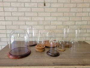 Large Lot of Glass Dome Display Stands - Largest is about 8 Diameter x 10 Tall
