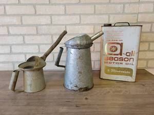 Vintage 2.5 Gallon Riverside All Season Oil Can, Galvanized 1 Quart Oil Can and 1 Gallon Oil Can