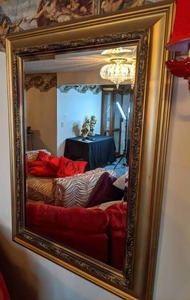 lot 57 image: Large Gold-Framed Beveled Edge Mirror