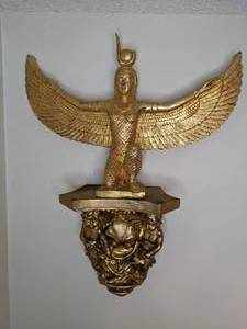 lot 31 image: Gold Sconce Shelf w Cherubs & Gold Goddess Statue