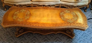 lot 33 image: Beautiful Ornate Coffee Table w Decorative Glass Top