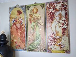 lot 21 image: Set of (3) Beautiful Reversible Paintings by Alphonse Mucha