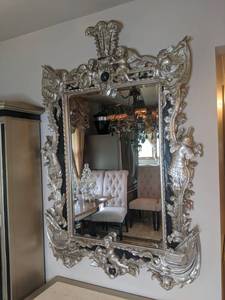 lot 275 image: Elegant Ornate Cherub Wall Mirror, Silver