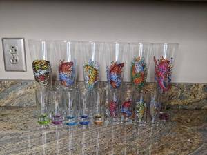 lot 263 image: Assortment of Ed Hardy by Christian Audigier Pilsner Beer Glasses and Shot Glasses