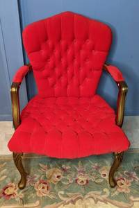 lot 85 image: Gorgeous Louis XIV Style Red Button Tufted Chair