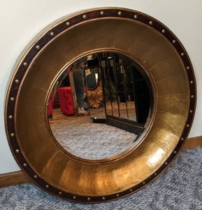 lot 91 image: Large, Round, Bronze Color Framed Mirror