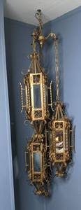 lot 74 image: Gothic Spanish Scrolled Three Tier Hanging Swag Lamp
