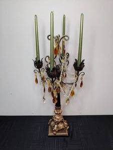 lot 281 image: Stunning 4-Arm Taper Candle Holder with Green Taper Candles