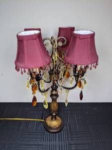 lot 287 image: Stunning 4-Arm Ornate Table Lamp with Crystal Bead Accents