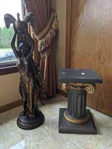 lot 202 image: Stunning Lady with Peacock 2-Piece Statue