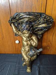 lot 142 image: Burnished Gold CupidCherub Wall Shelf