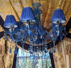lot 130 image: Blue 6-Light Chandelier with Matching Blue Shades