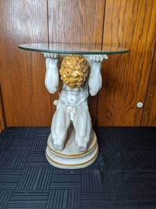 lot 115 image: Neoclassical Male Glass-Topped Occasional Table