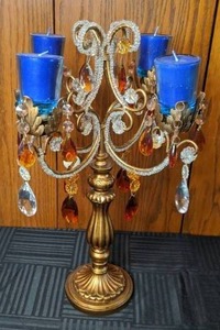 lot 119 image: Gold Beaded Tabletop Candelabra with 4 Votives