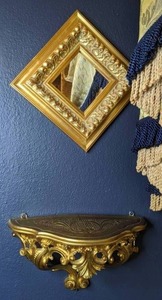 lot 105 image: Small Highly Decorative Gold Shelf and Mirror
