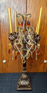lot 52 image: Grand Tabletop Candelabra Bedecked with Beading and Gemstones