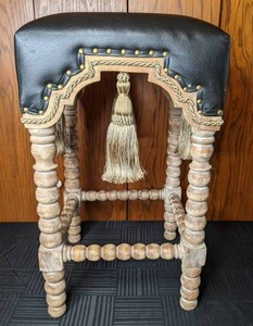 lot 165 image: Carved Wood Bobbin Leg Nailhead Bar Stool wTassle