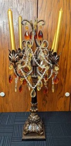 lot 54 image: Grand Tabletop Candelabra Bedecked with Beading and Gemstones
