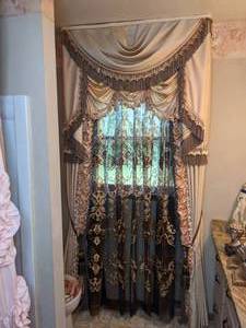 lot 320 image: Draped Elegant Ruffled Window Drapery Set with Tassels
