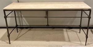 lot 66 image: Tory Modern Honed Travertine and Metal Console Table