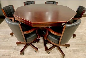 lot 76 image: Poker Table including 6 Leather Chairs on Casters